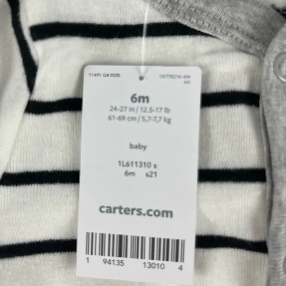 Carter’s NWT boys striped button‎ up body suit with red train 6M